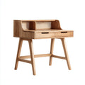 Mesas de oficina de madera y ratán 115x58x90 cm - Marrón - Estilo nórdico con 2 cajones
